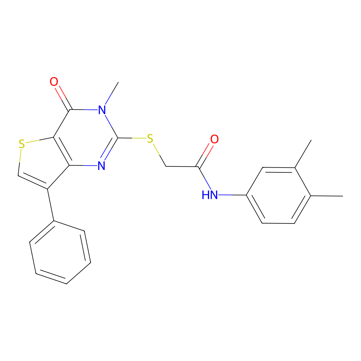 N-(3,4-dimethylphenyl)-2-({3-methyl-4-oxo-7-phenyl-3H,4H-thieno[3,2-d]pyrimidin-2-yl}sulfanyl)acetamide molecular structure, CAS 1040632-47-0
