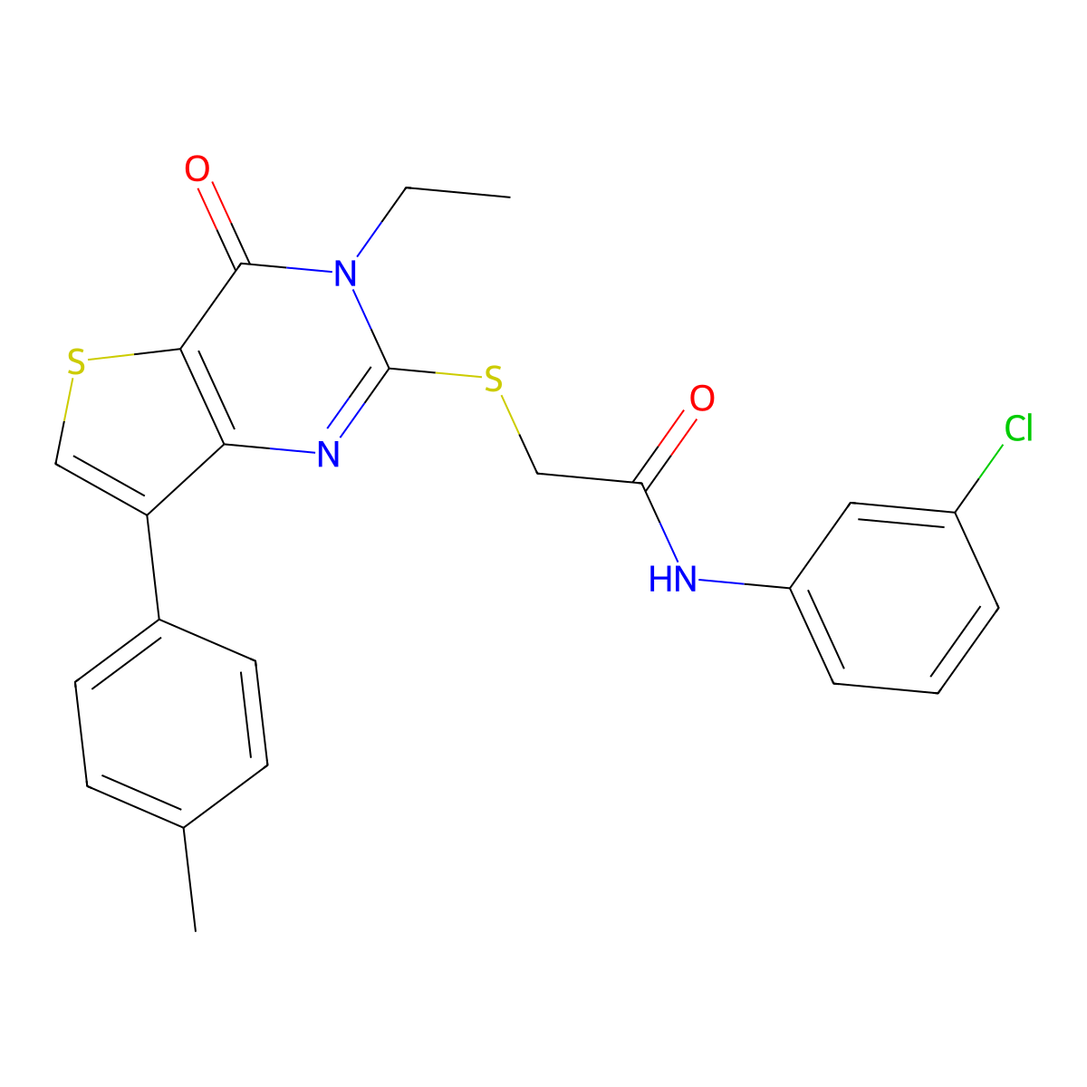 N-(3-chlorophenyl)-2-{[3-ethyl-7-(4-methylphenyl)-4-oxo-3,4-dihydrothieno[3,2-d]pyrimidin-2-yl]thio}acetamide molecular structure, CAS 1040632-48-1