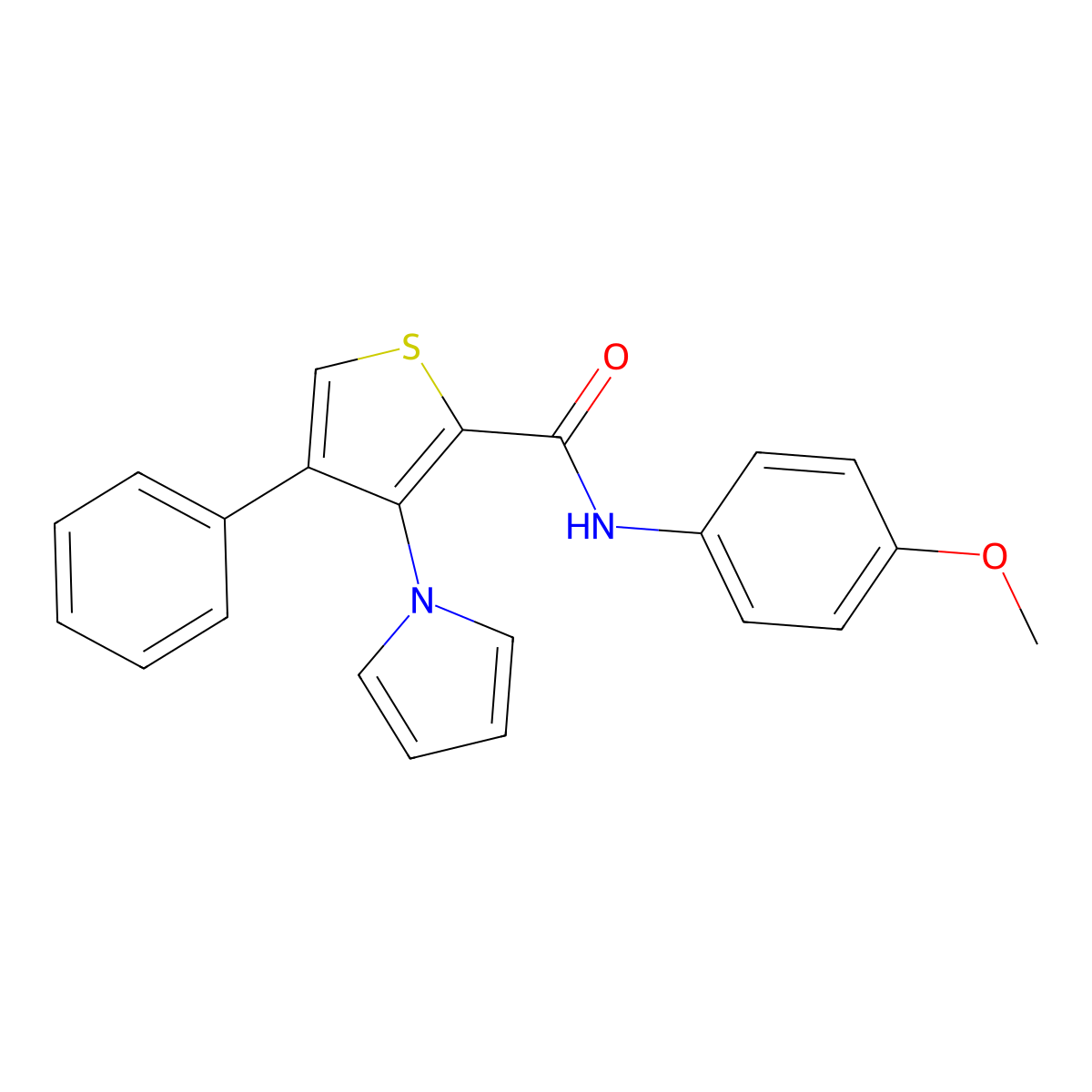 N-(4-methoxyphenyl)-4-phenyl-3-(1H-pyrrol-1-yl)thiophene-2-carboxamide molecular structure, CAS 1040632-49-2