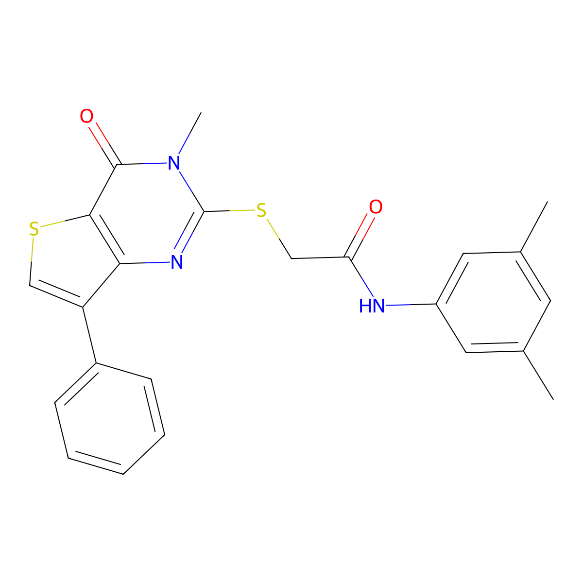 N-(3,5-dimethylphenyl)-2-({3-methyl-4-oxo-7-phenyl-3H,4H-thieno[3,2-d]pyrimidin-2-yl}sulfanyl)acetamide molecular structure, CAS 1040632-51-6