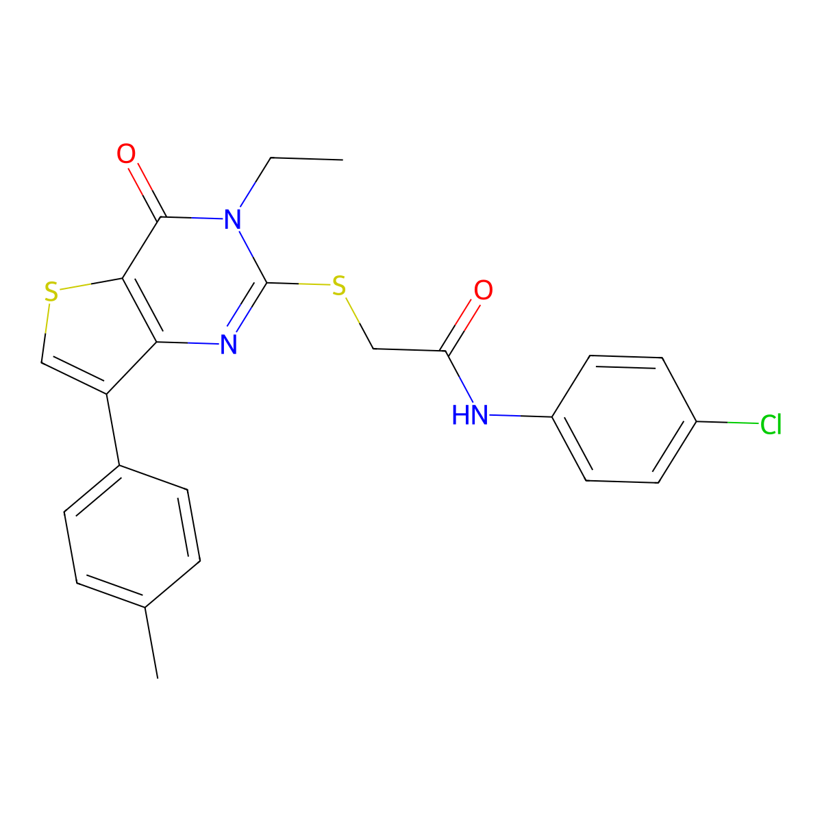 N-(4-chlorophenyl)-2-{[3-ethyl-7-(4-methylphenyl)-4-oxo-3,4-dihydrothieno[3,2-d]pyrimidin-2-yl]thio}acetamide molecular structure, CAS 1040632-52-7