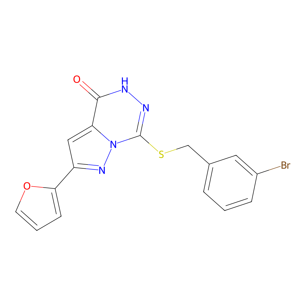 7-[(3-bromobenzyl)thio]-2-(2-furyl)pyrazolo[1,5-d][1,2,4]triazin-4(5H)-one molecular structure, CAS 1040632-54-9