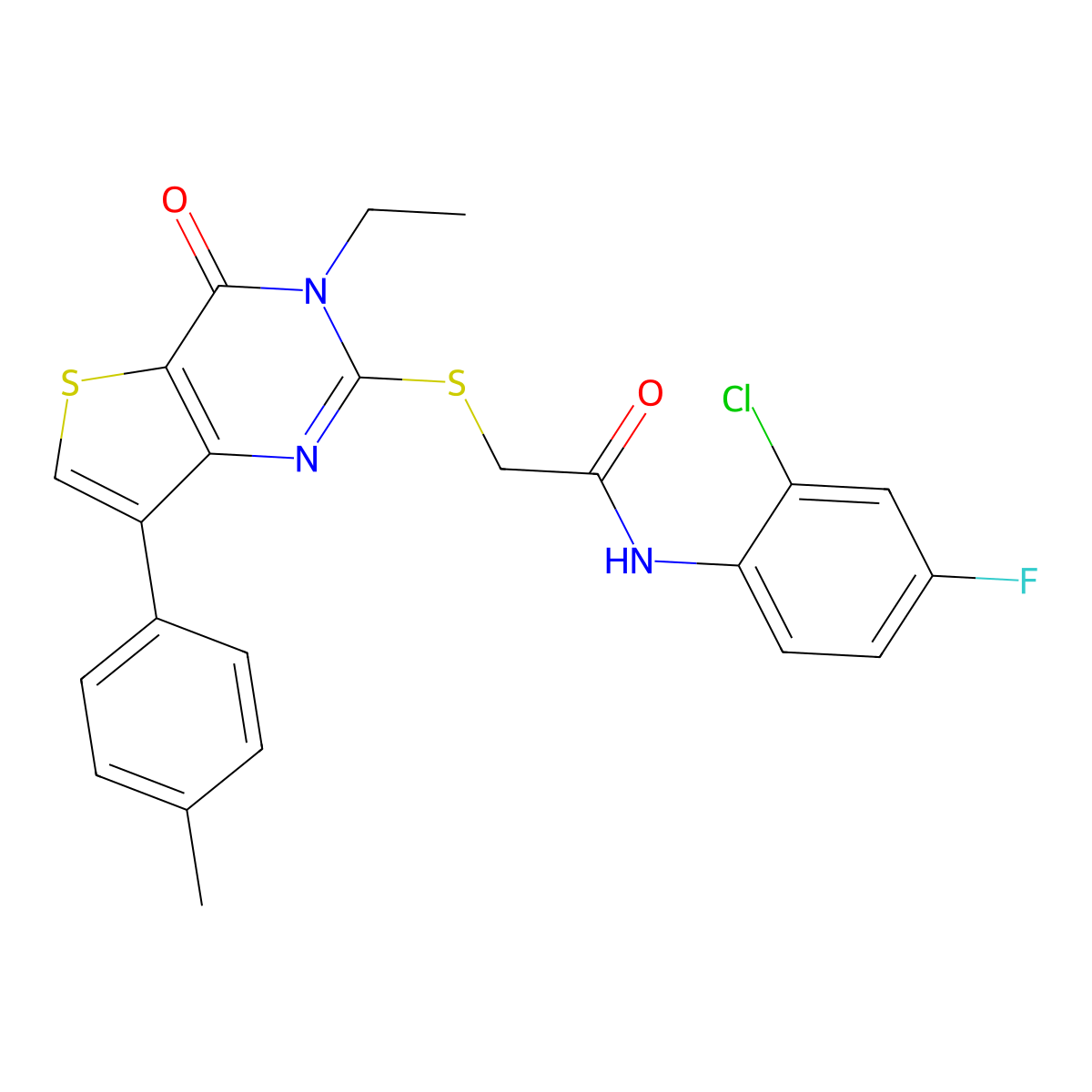 N-(2-chloro-4-fluorophenyl)-2-{[3-ethyl-7-(4-methylphenyl)-4-oxo-3,4-dihydrothieno[3,2-d]pyrimidin-2-yl]thio}acetamide molecular structure, CAS 1040632-56-1