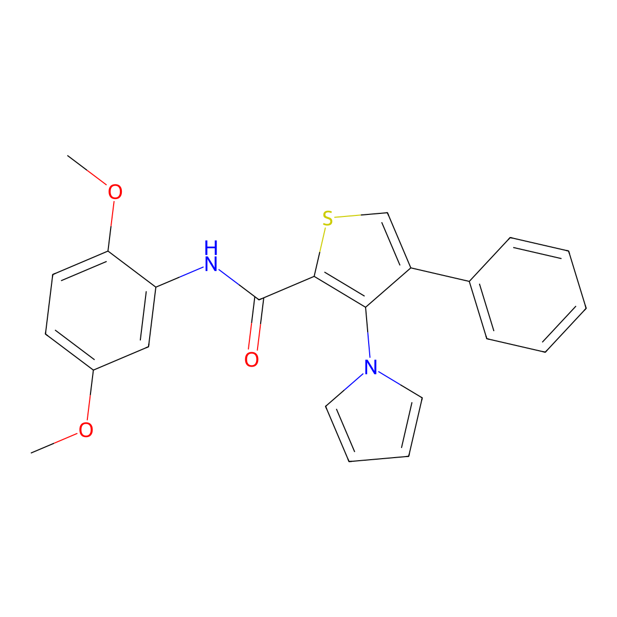 N-(2,5-dimethoxyphenyl)-4-phenyl-3-(1H-pyrrol-1-yl)thiophene-2-carboxamide molecular structure, CAS 1040632-57-2