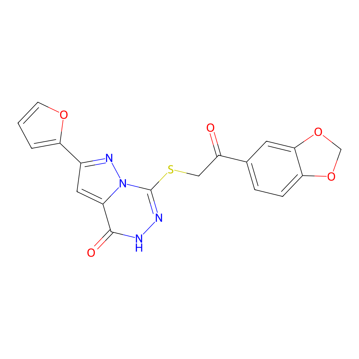 7-{[2-(2H-1,3-benzodioxol-5-yl)-2-oxoethyl]sulfanyl}-2-(furan-2-yl)-4H,5H-pyrazolo[1,5-d][1,2,4]triazin-4-one molecular structure, CAS 1040632-58-3