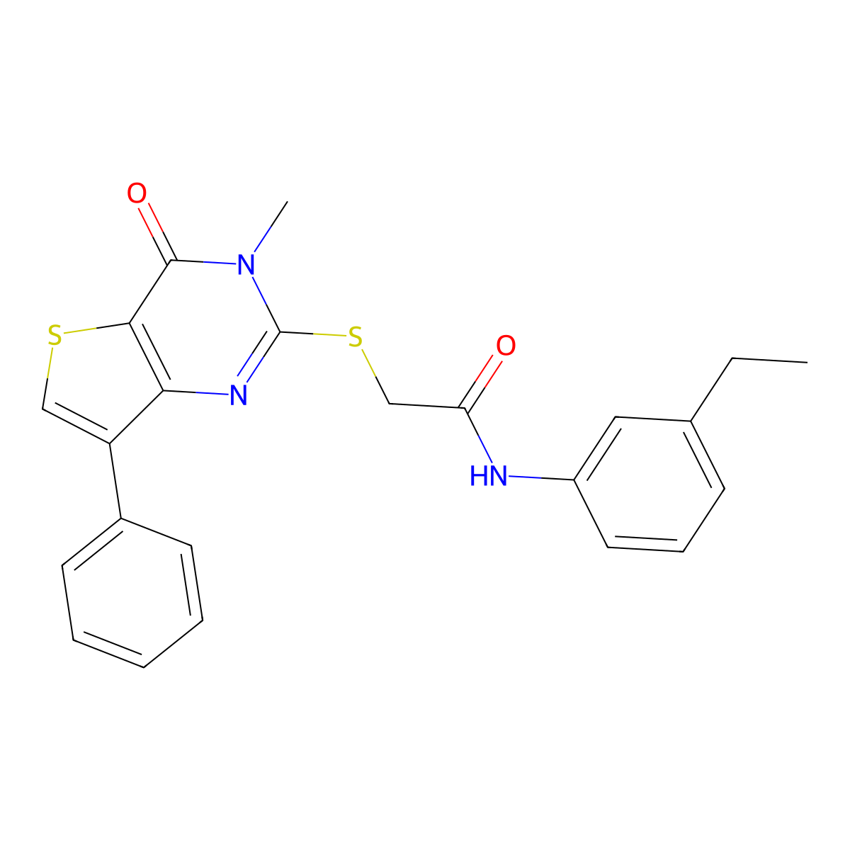 N-(3-ethylphenyl)-2-({3-methyl-4-oxo-7-phenyl-3H,4H-thieno[3,2-d]pyrimidin-2-yl}sulfanyl)acetamide molecular structure, CAS 1040632-59-4