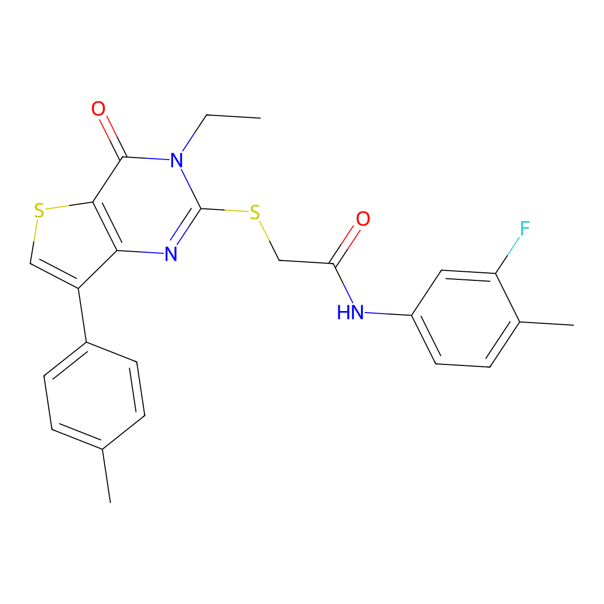 2-{[3-ethyl-7-(4-methylphenyl)-4-oxo-3,4-dihydrothieno[3,2-d]pyrimidin-2-yl]thio}-N-(3-fluoro-4-methylphenyl)acetamide molecular structure, CAS 1040632-60-7