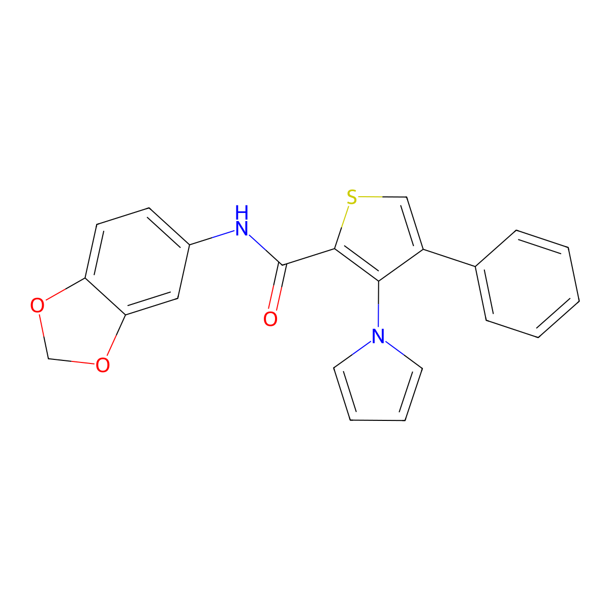 N-(2H-1,3-benzodioxol-5-yl)-4-phenyl-3-(1H-pyrrol-1-yl)thiophene-2-carboxamide molecular structure, CAS 1040632-61-8