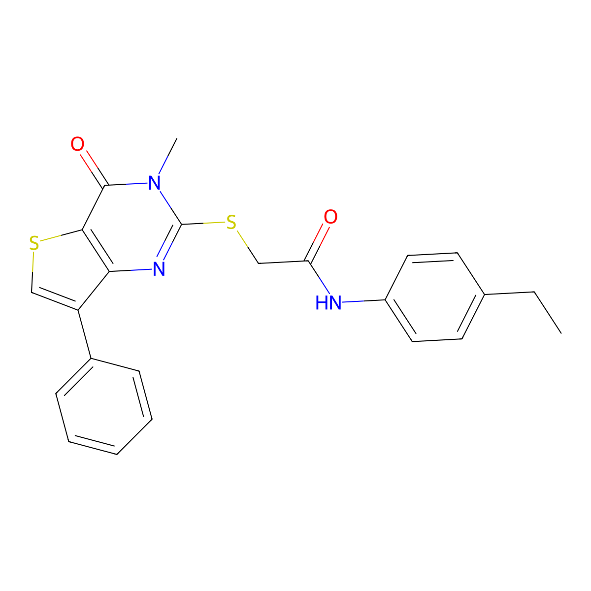 N-(4-ethylphenyl)-2-({3-methyl-4-oxo-7-phenyl-3H,4H-thieno[3,2-d]pyrimidin-2-yl}sulfanyl)acetamide molecular structure, CAS 1040632-63-0
