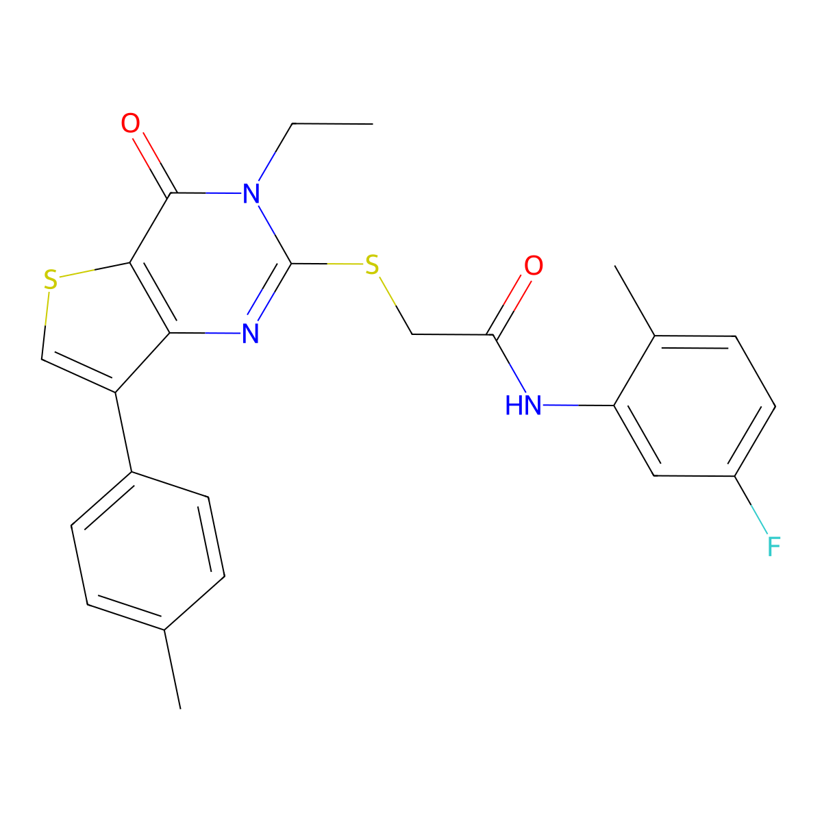 2-{[3-ethyl-7-(4-methylphenyl)-4-oxo-3,4-dihydrothieno[3,2-d]pyrimidin-2-yl]thio}-N-(5-fluoro-2-methylphenyl)acetamide molecular structure, CAS 1040632-64-1