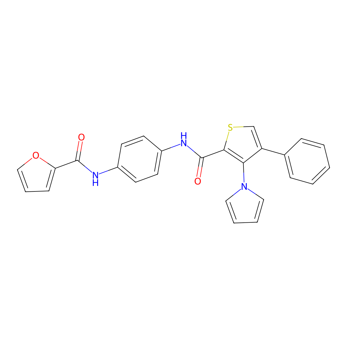 N-{4-[4-phenyl-3-(1H-pyrrol-1-yl)thiophene-2-amido]phenyl}furan-2-carboxamide molecular structure, CAS 1040632-65-2