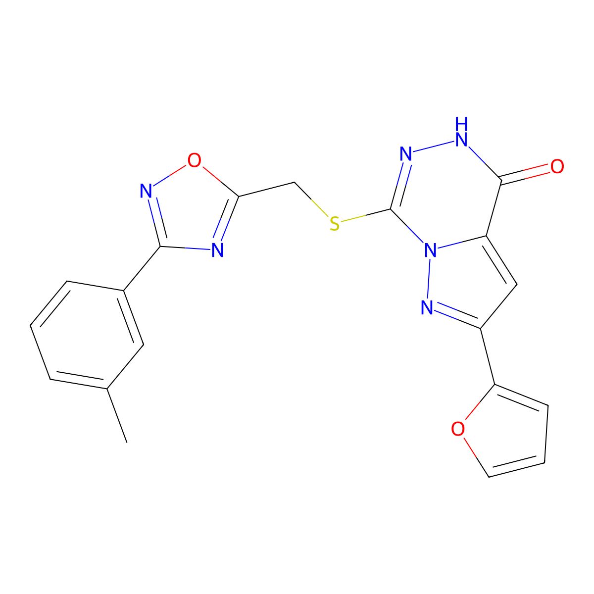 2-(furan-2-yl)-7-({[3-(3-methylphenyl)-1,2,4-oxadiazol-5-yl]methyl}sulfanyl)-4H,5H-pyrazolo[1,5-d][1,2,4]triazin-4-one molecular structure, CAS 1040632-66-3