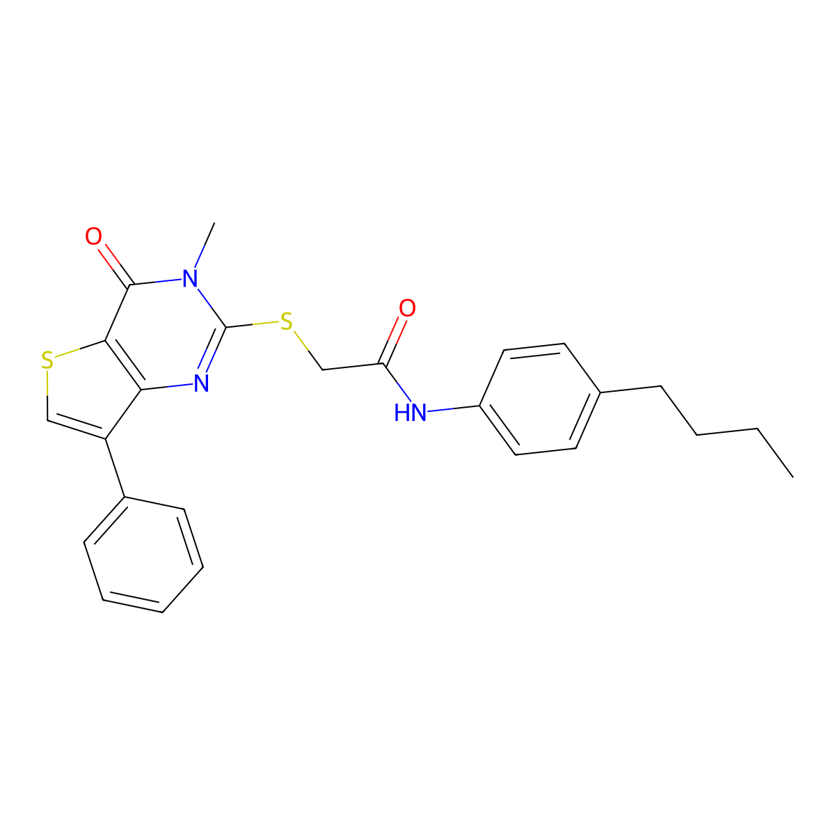 N-(4-butylphenyl)-2-[(3-methyl-4-oxo-7-phenyl-3,4-dihydrothieno[3,2-d]pyrimidin-2-yl)thio]acetamide molecular structure, CAS 1040632-67-4