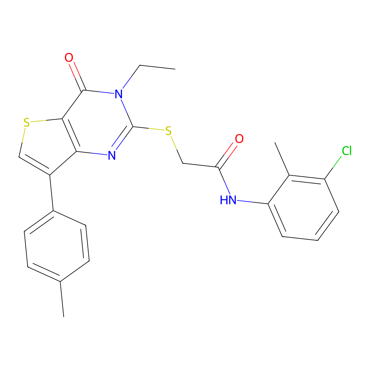 N-(3-chloro-2-methylphenyl)-2-{[3-ethyl-7-(4-methylphenyl)-4-oxo-3,4-dihydrothieno[3,2-d]pyrimidin-2-yl]thio}acetamide molecular structure, CAS 1040632-68-5