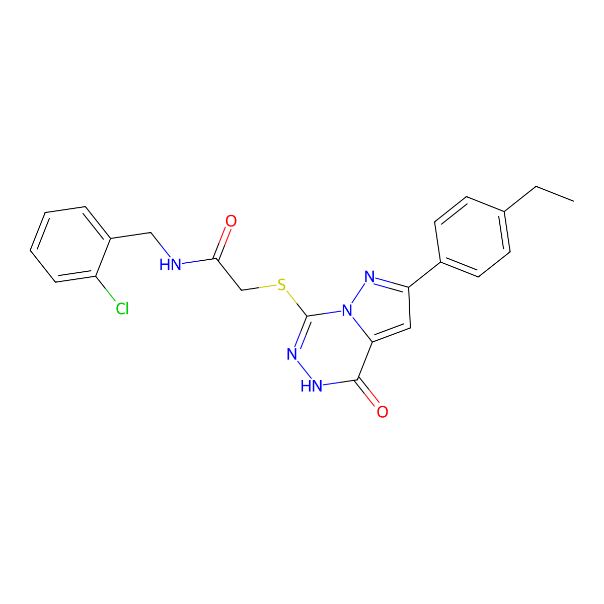 N-(2-chlorobenzyl)-2-((8-(4-ethylphenyl)-(oxo)dihydropyrazolo[1,5-d][1,2,4]triazin-2-yl)thio)acetamide molecular structure, CAS 1040632-69-6