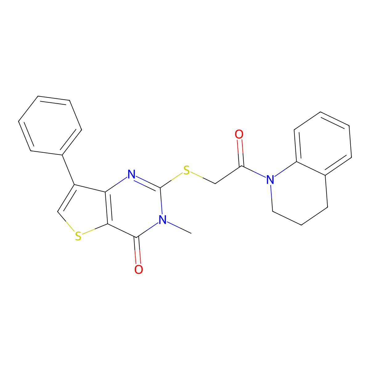 2-{[2-(3,4-dihydroquinolin-1(2H)-yl)-2-oxoethyl]thio}-3-methyl-7-phenylthieno[3,2-d]pyrimidin-4(3H)-one molecular structure, CAS 1040632-71-0