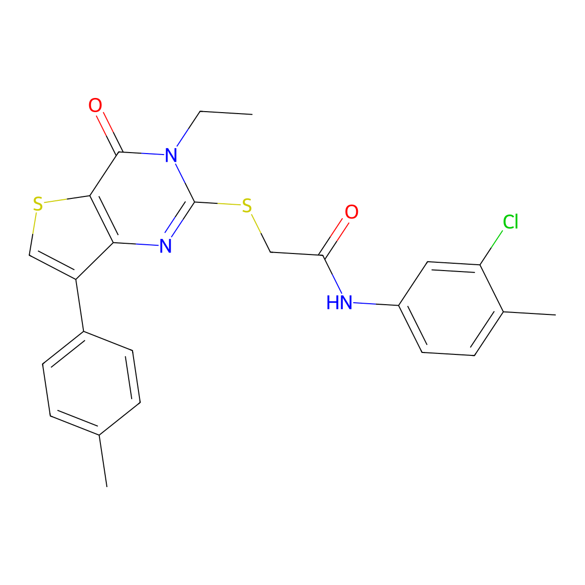 N-(3-chloro-4-methylphenyl)-2-{[3-ethyl-7-(4-methylphenyl)-4-oxo-3,4-dihydrothieno[3,2-d]pyrimidin-2-yl]thio}acetamide molecular structure, CAS 1040632-72-1