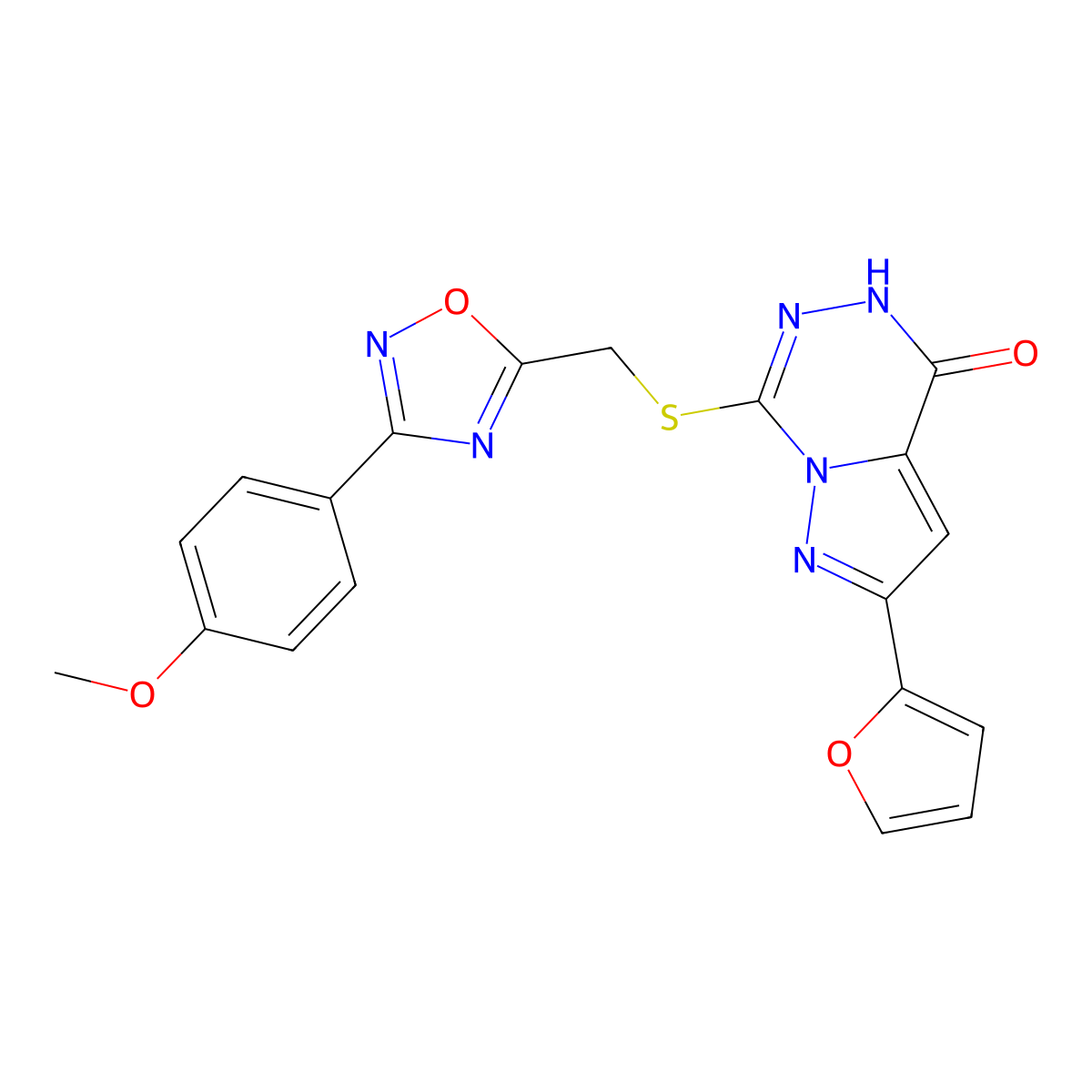 2-(furan-2-yl)-7-({[3-(4-methoxyphenyl)-1,2,4-oxadiazol-5-yl]methyl}sulfanyl)-4H,5H-pyrazolo[1,5-d][1,2,4]triazin-4-one molecular structure, CAS 1040632-74-3