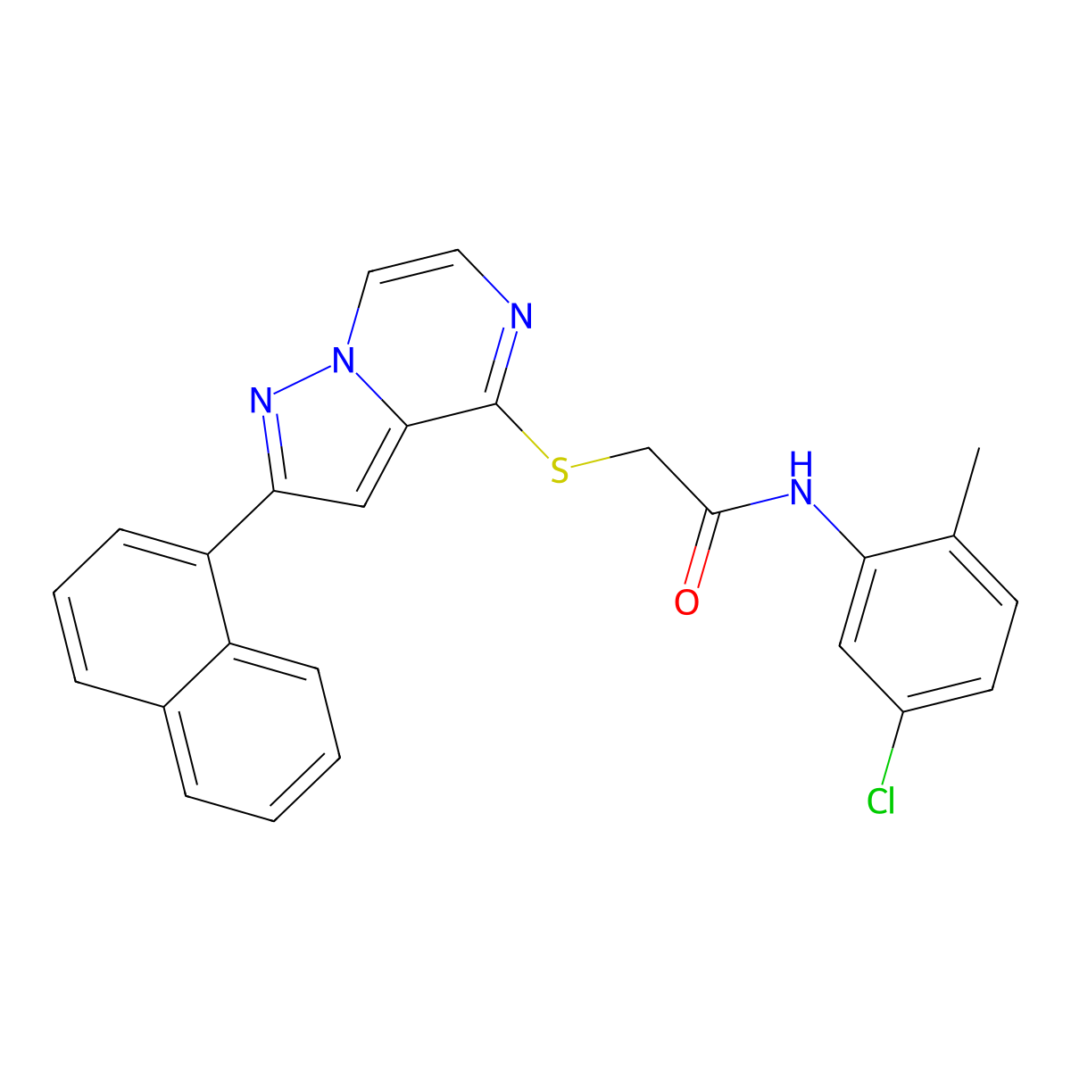 N-(5-chloro-2-methylphenyl)-2-{[2-(naphthalen-1-yl)pyrazolo[1,5-a]pyrazin-4-yl]sulfanyl}acetamide molecular structure, CAS 1040632-75-4