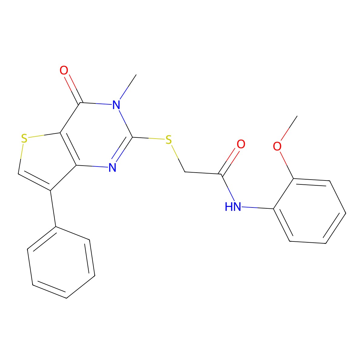 N-(2-methoxyphenyl)-2-({3-methyl-4-oxo-7-phenyl-3H,4H-thieno[3,2-d]pyrimidin-2-yl}sulfanyl)acetamide molecular structure, CAS 1040632-76-5