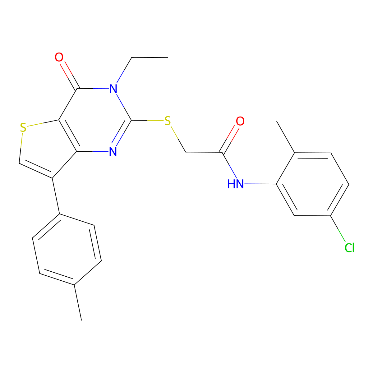 N-(5-chloro-2-methylphenyl)-2-{[3-ethyl-7-(4-methylphenyl)-4-oxo-3,4-dihydrothieno[3,2-d]pyrimidin-2-yl]thio}acetamide molecular structure, CAS 1040632-77-6