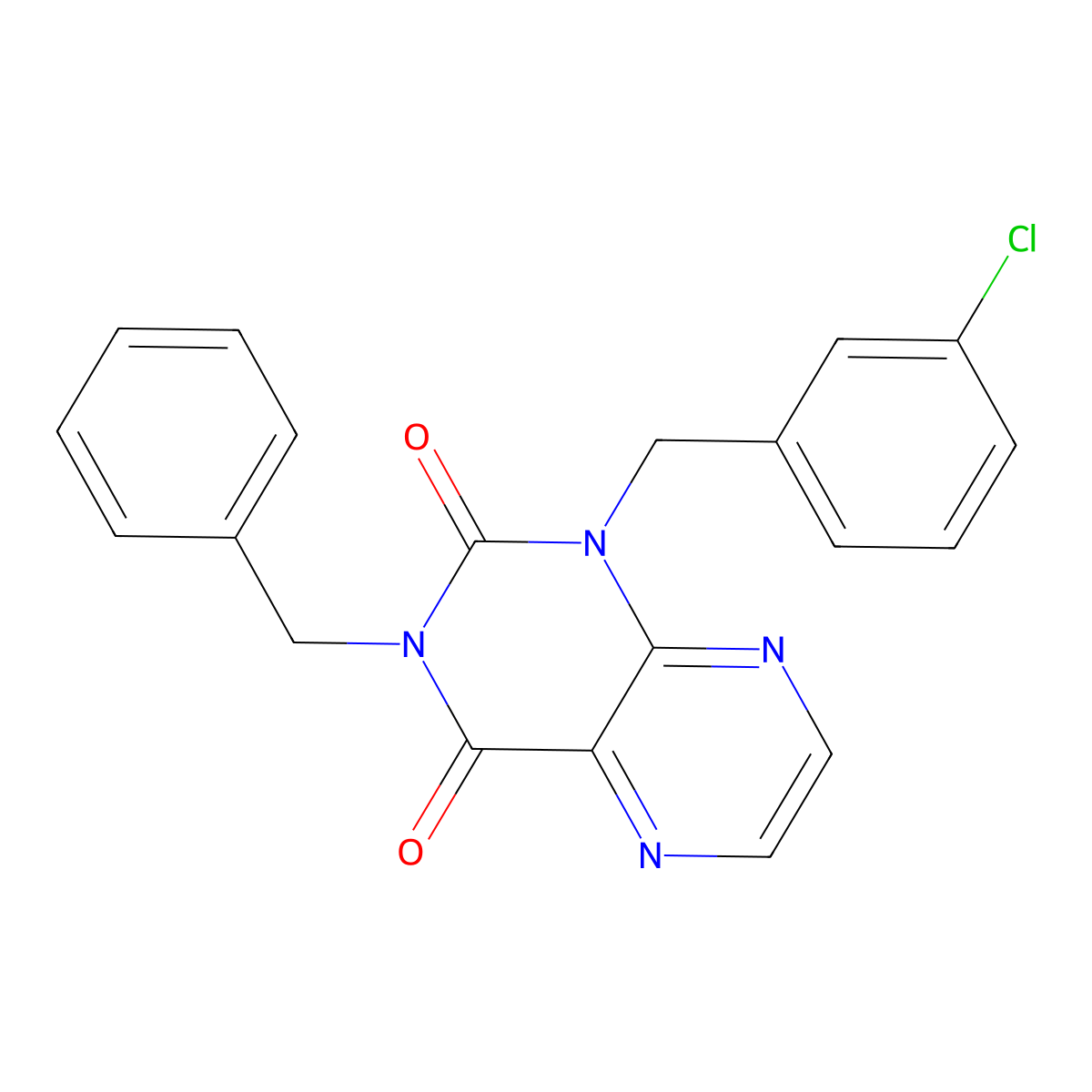 3-benzyl-1-(3-chlorobenzyl)pteridine-2,4(1H,3H)-dione molecular structure, CAS 1040632-78-7