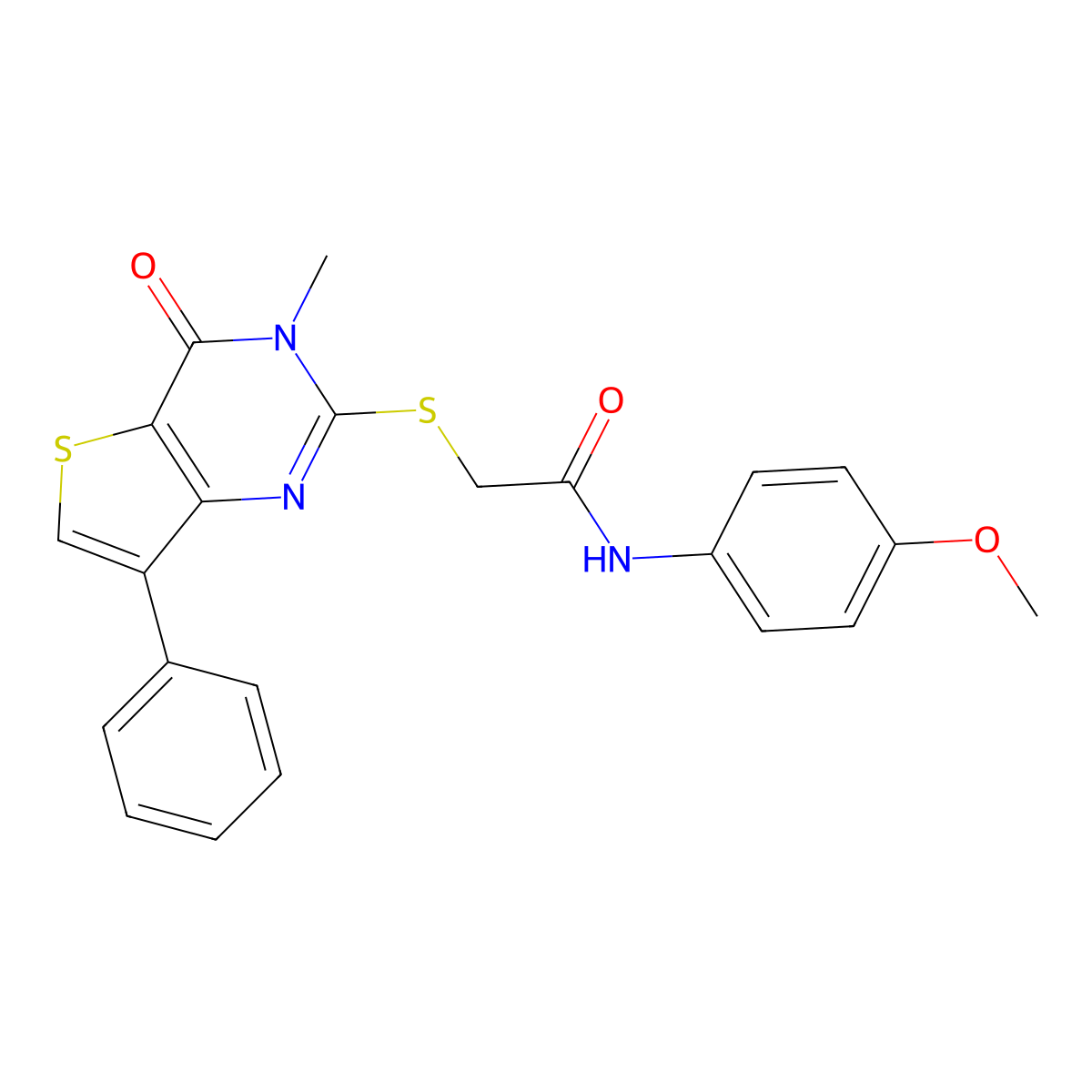 N-(4-methoxyphenyl)-2-({3-methyl-4-oxo-7-phenyl-3H,4H-thieno[3,2-d]pyrimidin-2-yl}sulfanyl)acetamide molecular structure, CAS 1040632-81-2