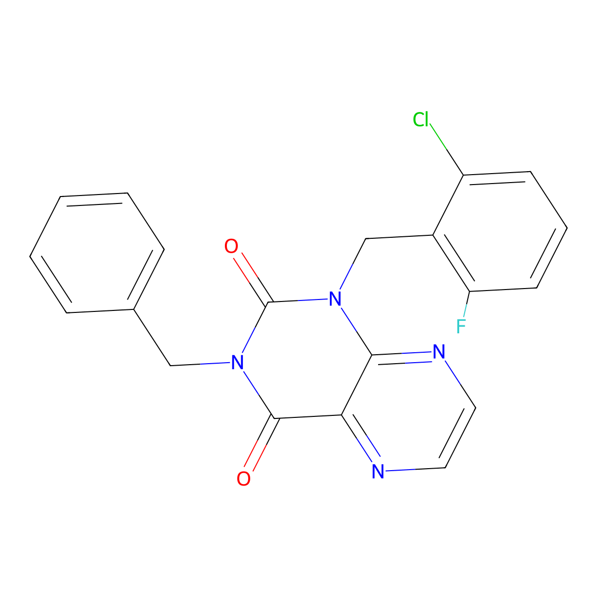 3-Benzyl-1-[(2-chloro-6-fluorophenyl)methyl]-1,2,3,4-tetrahydropteridine-2,4-dione molecular structure, CAS 1040632-83-4