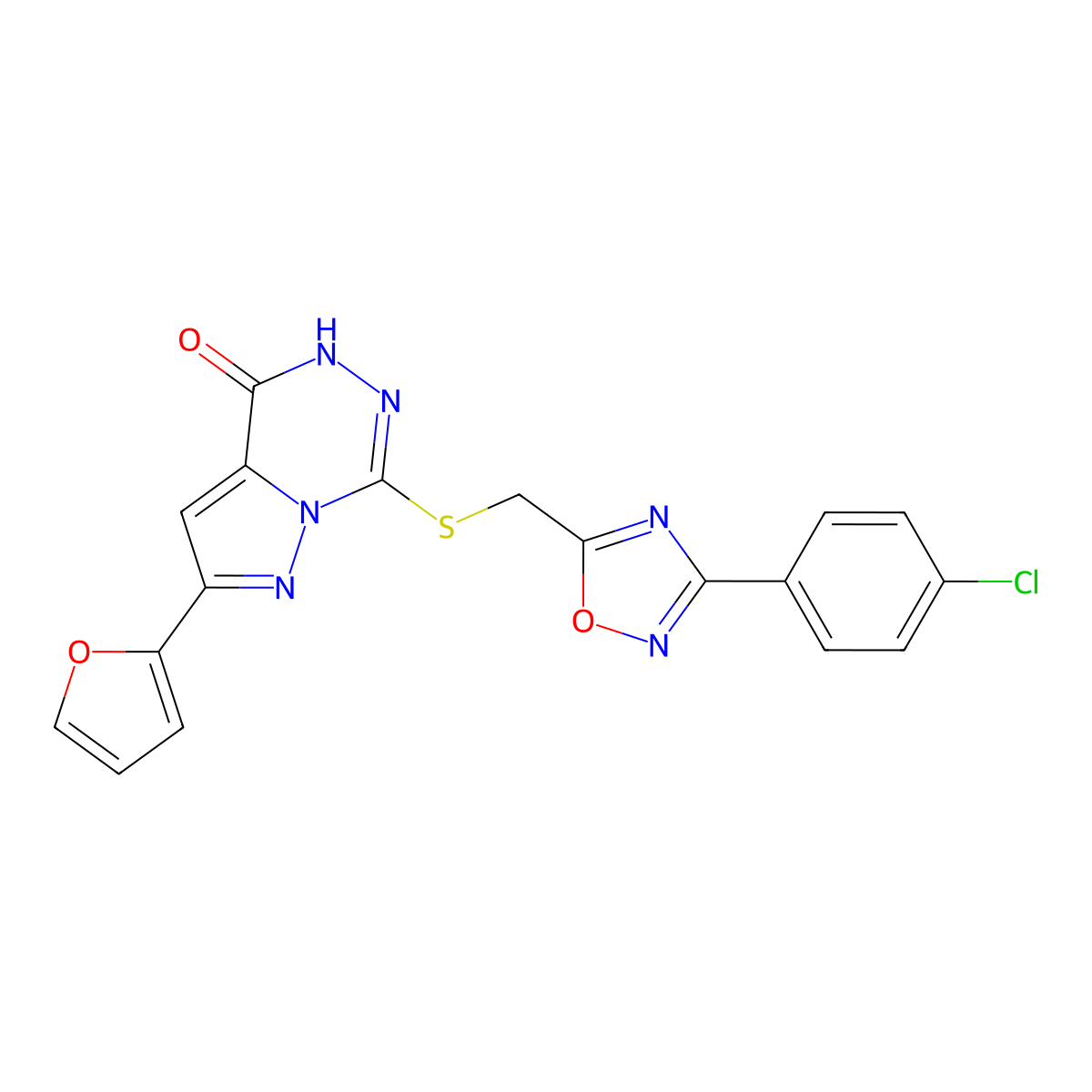 7-({[3-(4-chlorophenyl)-1,2,4-oxadiazol-5-yl]methyl}sulfanyl)-2-(furan-2-yl)-4H,5H-pyrazolo[1,5-d][1,2,4]triazin-4-one molecular structure, CAS 1040632-84-5