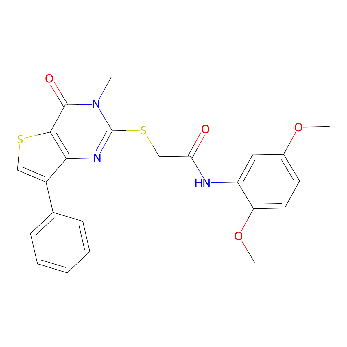 N-(2,5-dimethoxyphenyl)-2-({3-methyl-4-oxo-7-phenyl-3H,4H-thieno[3,2-d]pyrimidin-2-yl}sulfanyl)acetamide molecular structure, CAS 1040632-86-7
