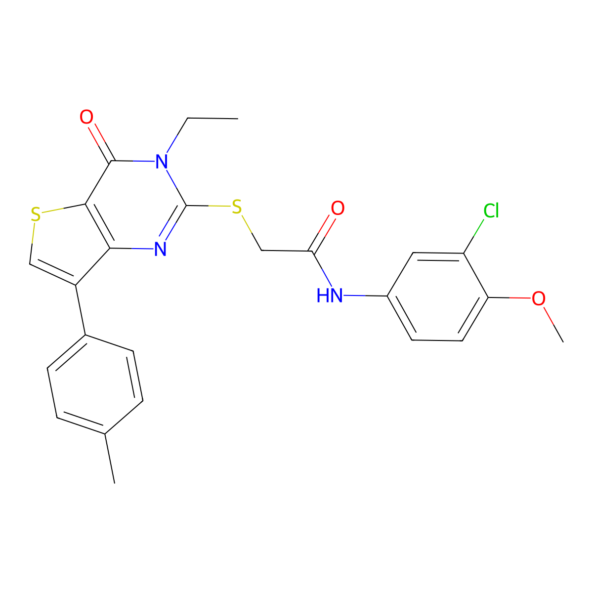 N-(3-chloro-4-methoxyphenyl)-2-{[3-ethyl-7-(4-methylphenyl)-4-oxo-3,4-dihydrothieno[3,2-d]pyrimidin-2-yl]thio}acetamide molecular structure, CAS 1040632-87-8