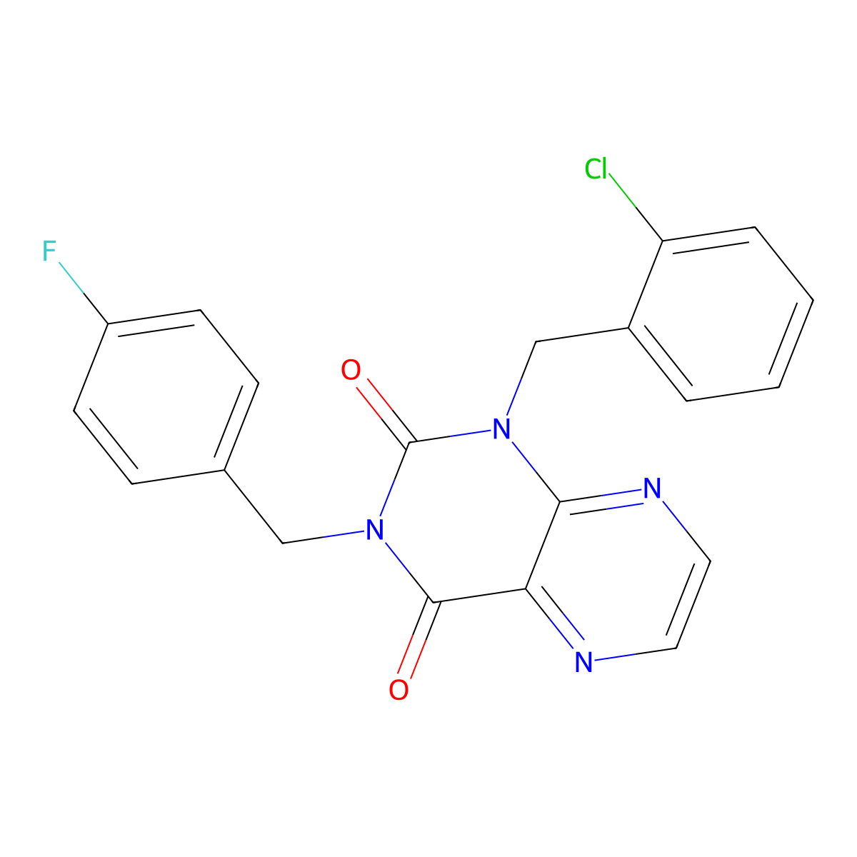 1-[(2-Chlorophenyl)methyl]-3-[(4-fluorophenyl)methyl]-1,2,3,4-tetrahydropteridine-2,4-dione molecular structure, CAS 1040632-93-6