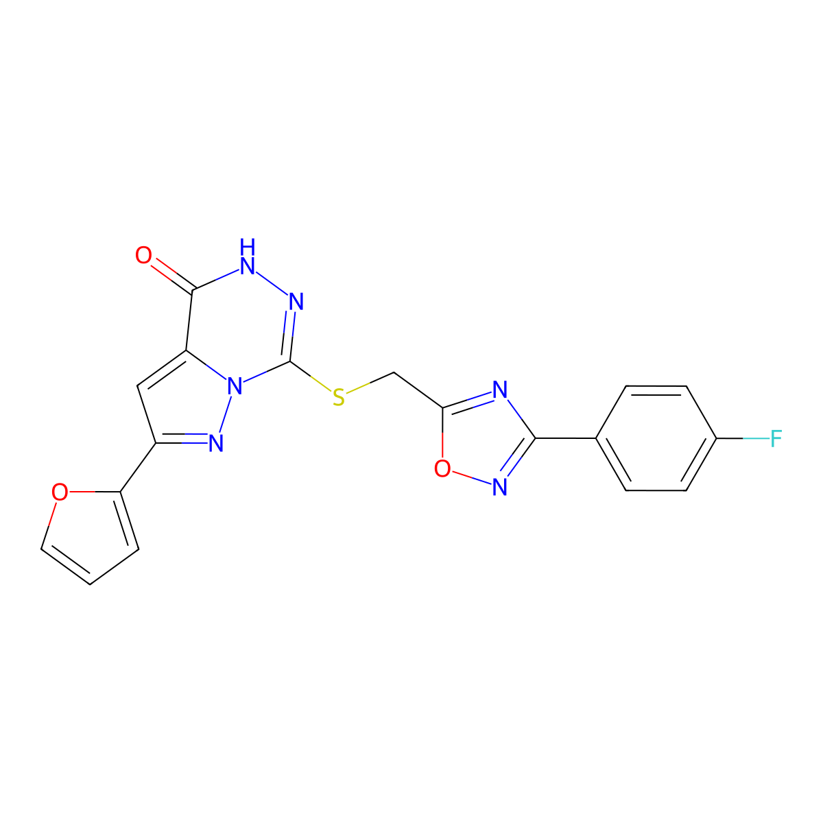 7-({[3-(4-fluorophenyl)-1,2,4-oxadiazol-5-yl]methyl}sulfanyl)-2-(furan-2-yl)-4H,5H-pyrazolo[1,5-d][1,2,4]triazin-4-one molecular structure, CAS 1040632-94-7