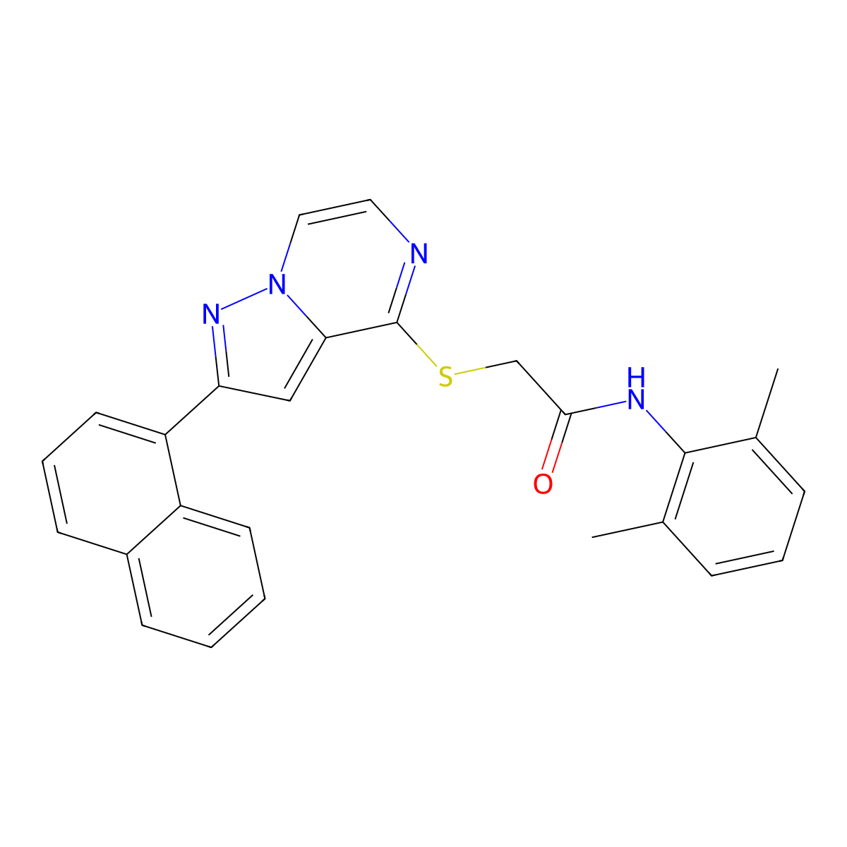 N-(2,6-dimethylphenyl)-2-{[2-(naphthalen-1-yl)pyrazolo[1,5-a]pyrazin-4-yl]sulfanyl}acetamide molecular structure, CAS 1040632-95-8