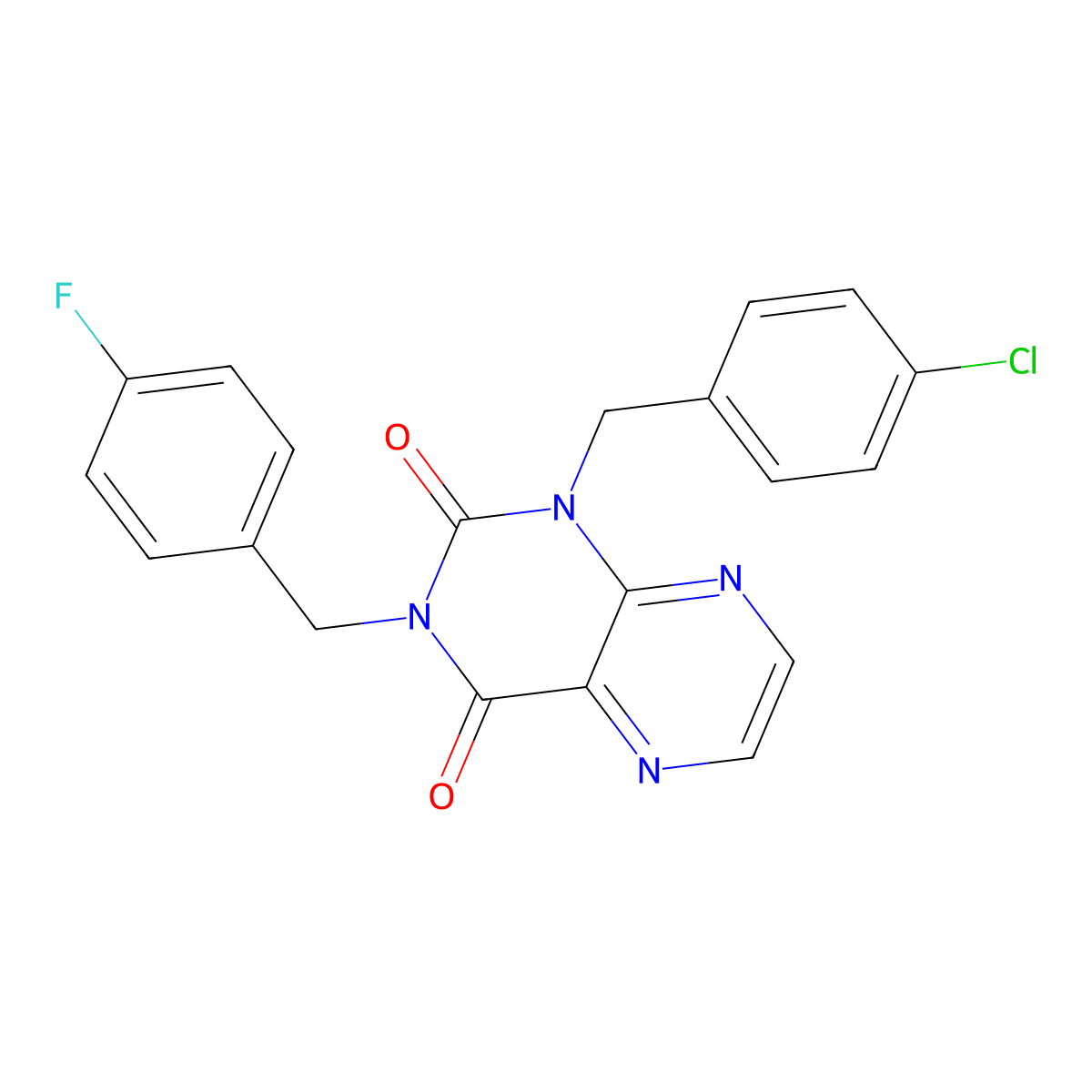 1-[(4-Chlorophenyl)methyl]-3-[(4-fluorophenyl)methyl]-1,2,3,4-tetrahydropteridine-2,4-dione molecular structure, CAS 1040632-98-1