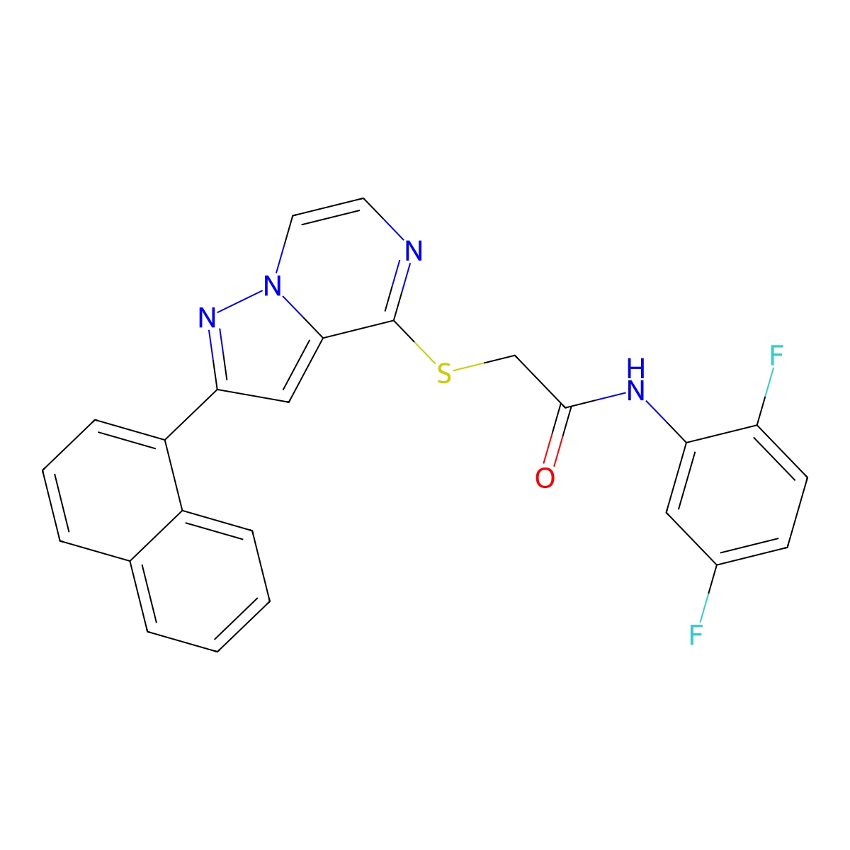 N-(2,5-difluorophenyl)-2-{[2-(naphthalen-1-yl)pyrazolo[1,5-a]pyrazin-4-yl]sulfanyl}acetamide molecular structure, CAS 1040633-00-8