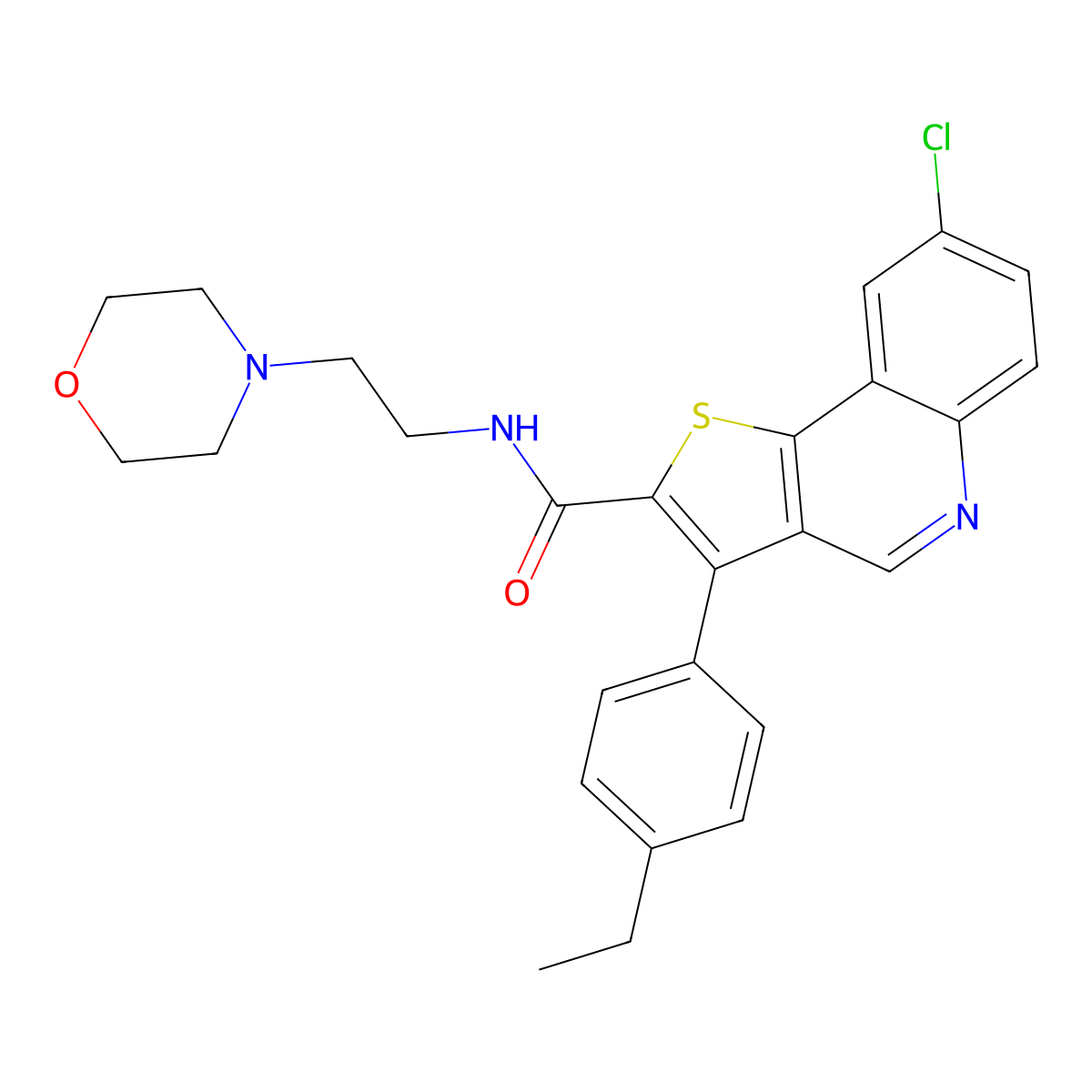 8-chloro-3-(4-ethylphenyl)-N-[2-(morpholin-4-yl)ethyl]thieno[3,2-c]quinoline-2-carboxamide molecular structure, CAS 1040633-02-0