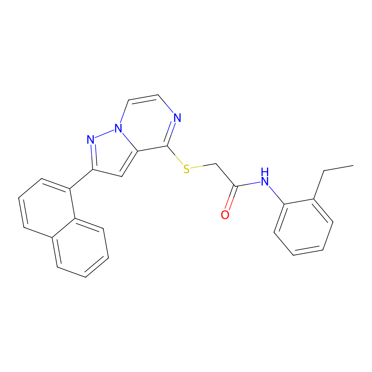 N-(2-ethylphenyl)-2-{[2-(naphthalen-1-yl)pyrazolo[1,5-a]pyrazin-4-yl]sulfanyl}acetamide molecular structure, CAS 1040633-05-3