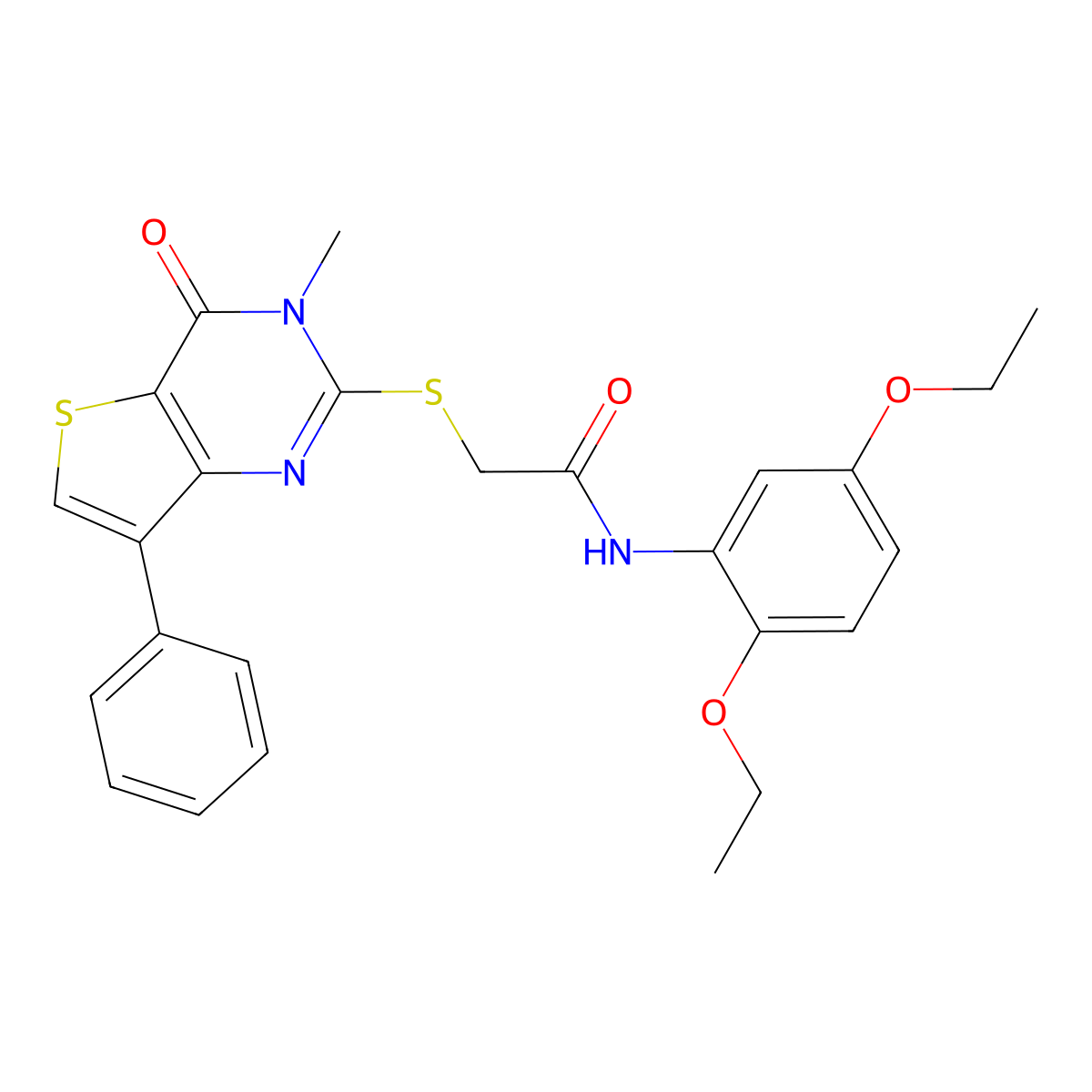 N-(2,5-diethoxyphenyl)-2-[(3-methyl-4-oxo-7-phenyl-3,4-dihydrothieno[3,2-d]pyrimidin-2-yl)thio]acetamide molecular structure, CAS 1040633-06-4