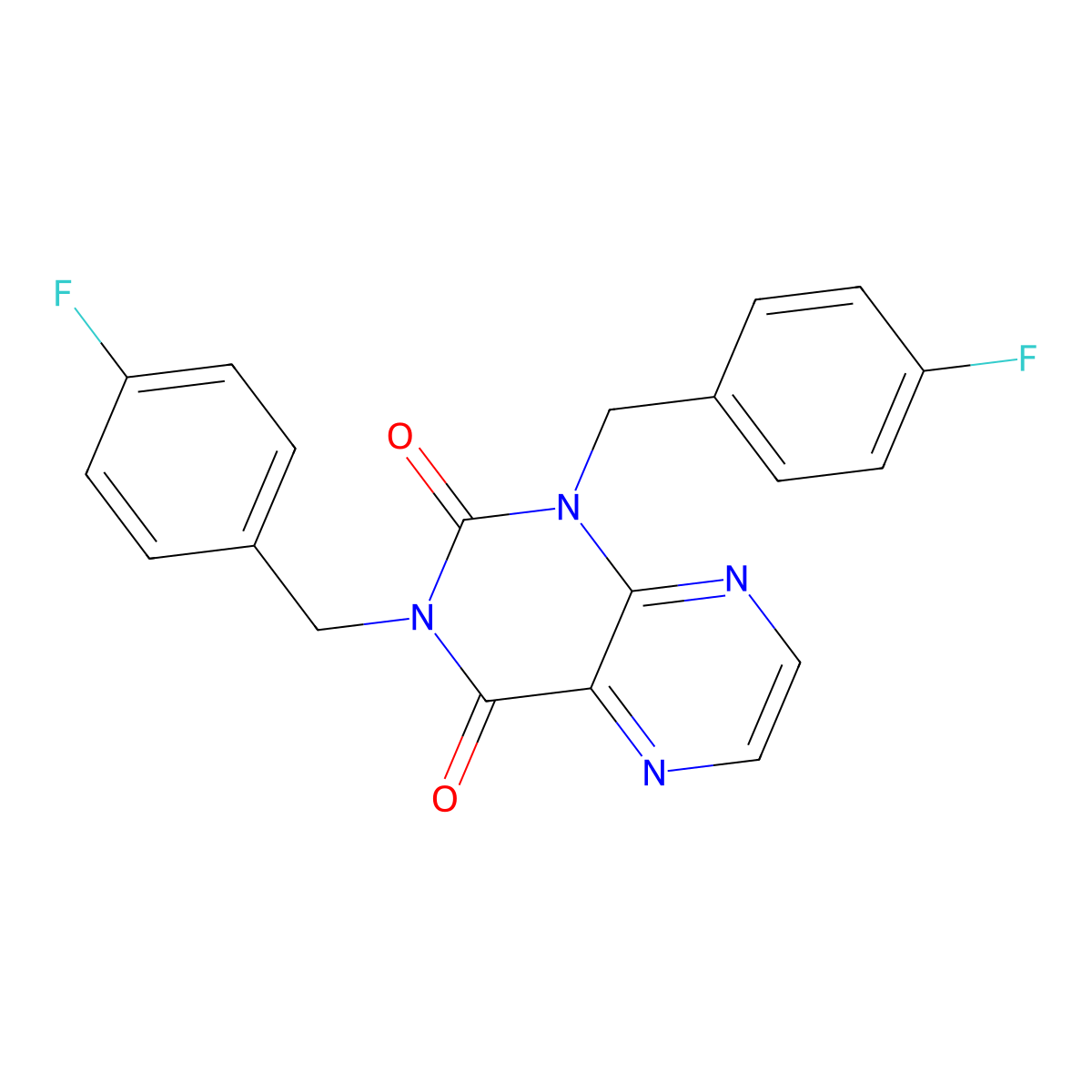 1,3-Bis[(4-fluorophenyl)methyl]-1,2,3,4-tetrahydropteridine-2,4-dione molecular structure, CAS 1040633-08-6