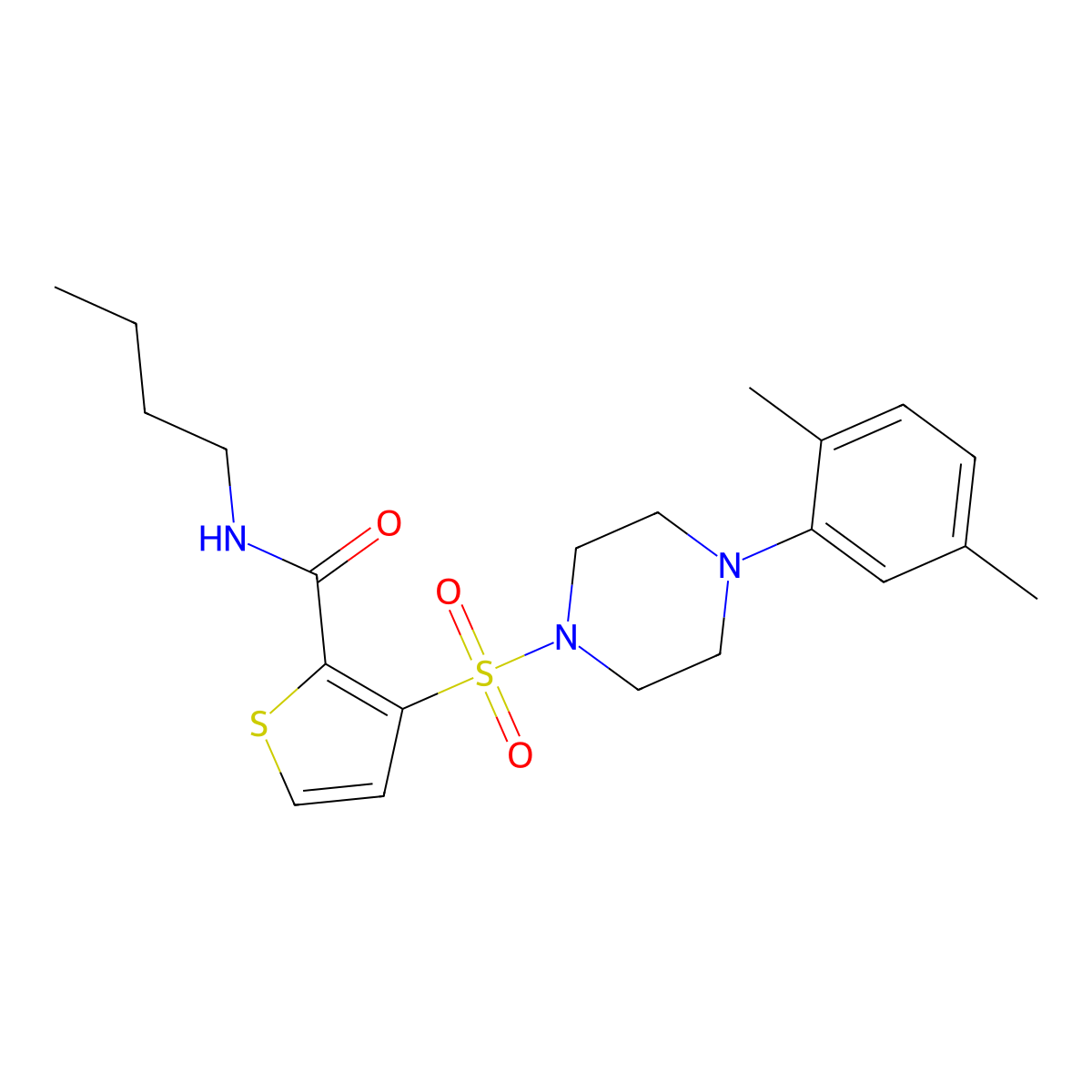 N-butyl-3-{[4-(2,5-dimethylphenyl)piperazin-1-yl]sulfonyl}thiophene-2-carboxamide molecular structure, CAS 1040633-09-7