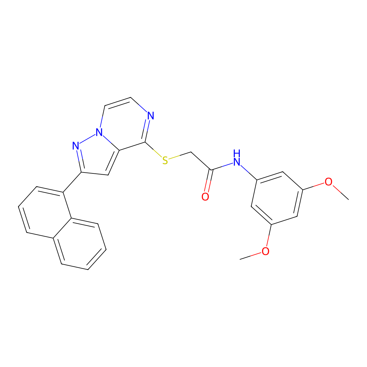 N-(3,5-dimethoxyphenyl)-2-{[2-(naphthalen-1-yl)pyrazolo[1,5-a]pyrazin-4-yl]sulfanyl}acetamide molecular structure, CAS 1040633-10-0