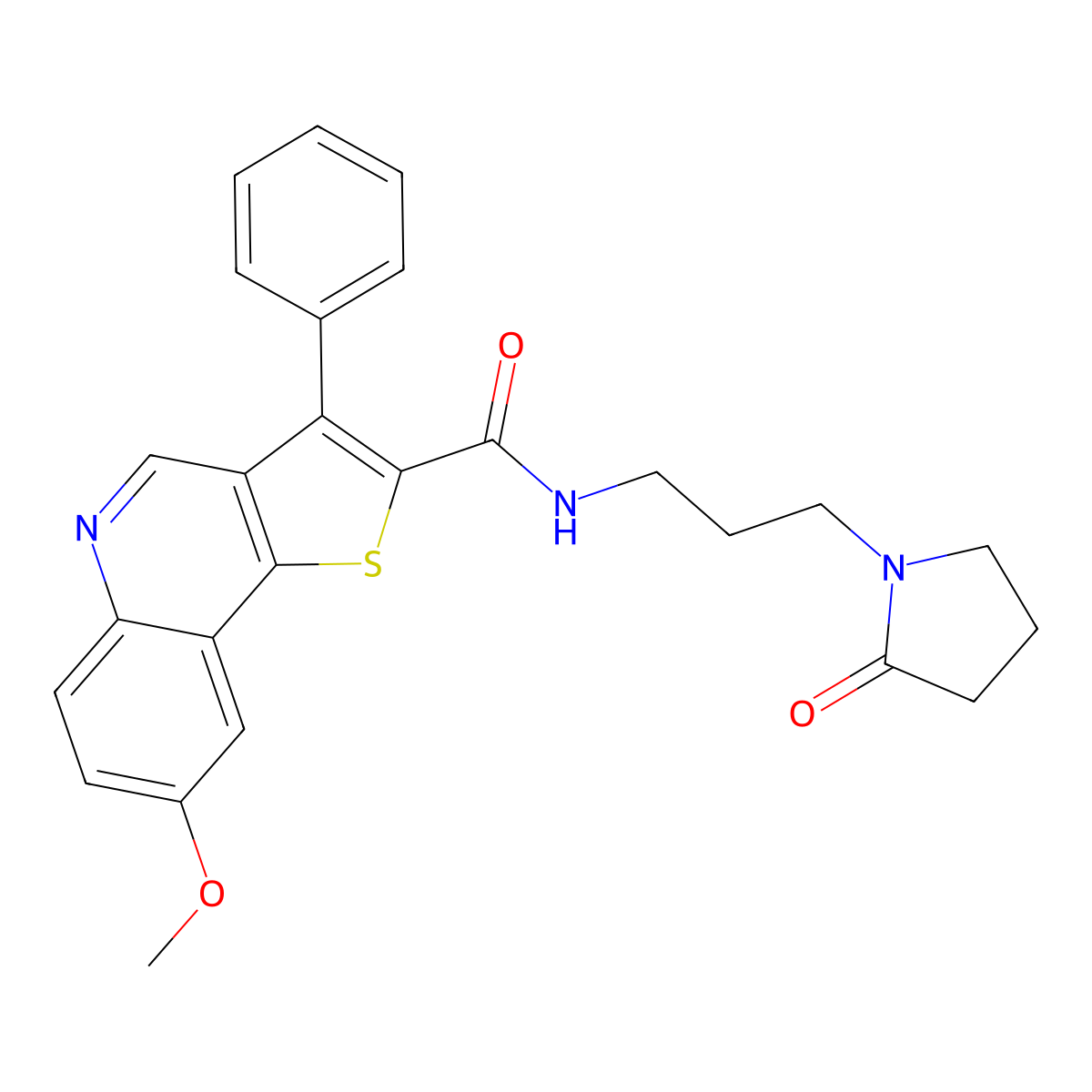 8-methoxy-N-[3-(2-oxopyrrolidin-1-yl)propyl]-3-phenylthieno[3,2-c]quinoline-2-carboxamide molecular structure, CAS 1040633-12-2
