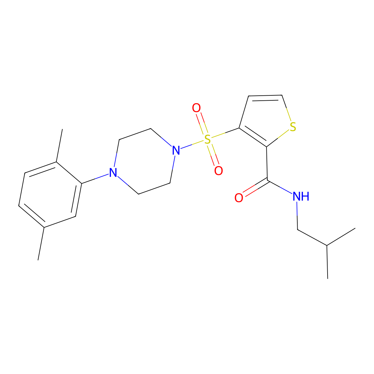 3-{[4-(2,5-dimethylphenyl)piperazin-1-yl]sulfonyl}-N-(2-methylpropyl)thiophene-2-carboxamide molecular structure, CAS 1040633-14-4