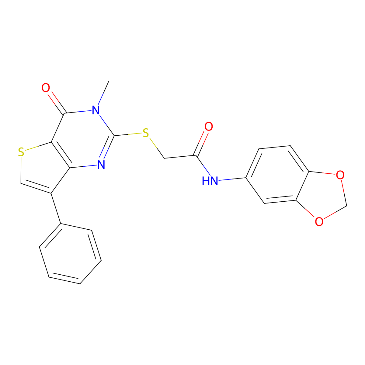 N-1,3-benzodioxol-5-yl-2-[(3-methyl-4-oxo-7-phenyl-3,4-dihydrothieno[3,2-d]pyrimidin-2-yl)thio]acetamide molecular structure, CAS 1040633-16-6