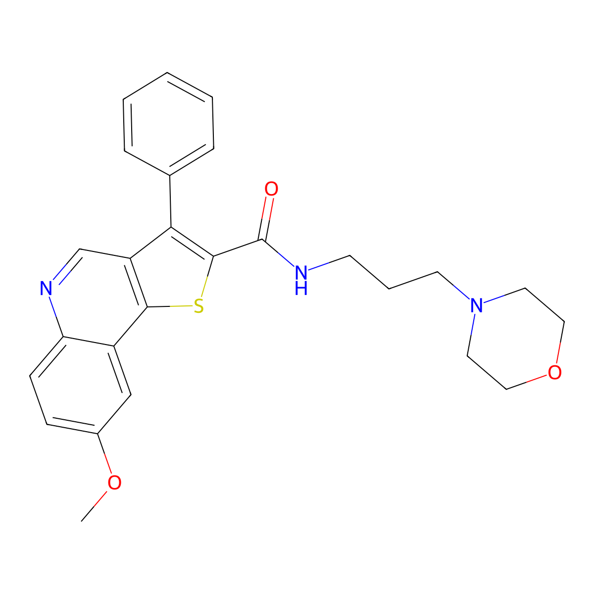 8-methoxy-N-(3-morpholinopropyl)-3-phenylthieno[3,2-c]quinoline-2-carboxamide molecular structure, CAS 1040633-18-8