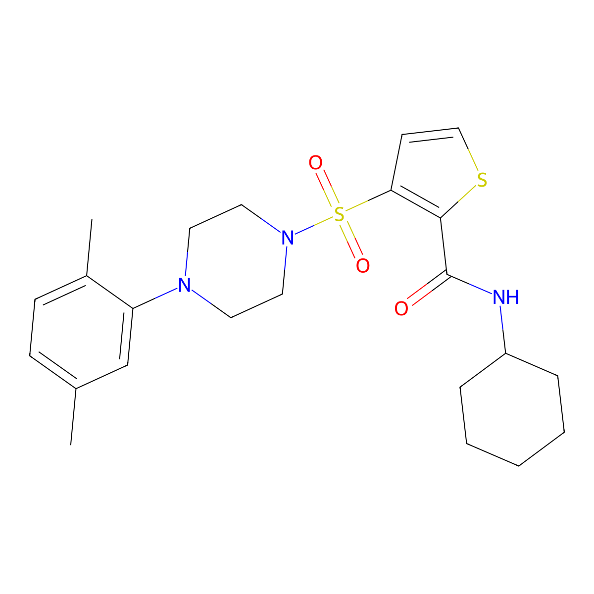 N-cyclohexyl-3-{[4-(2,5-dimethylphenyl)piperazin-1-yl]sulfonyl}thiophene-2-carboxamide molecular structure, CAS 1040633-20-2