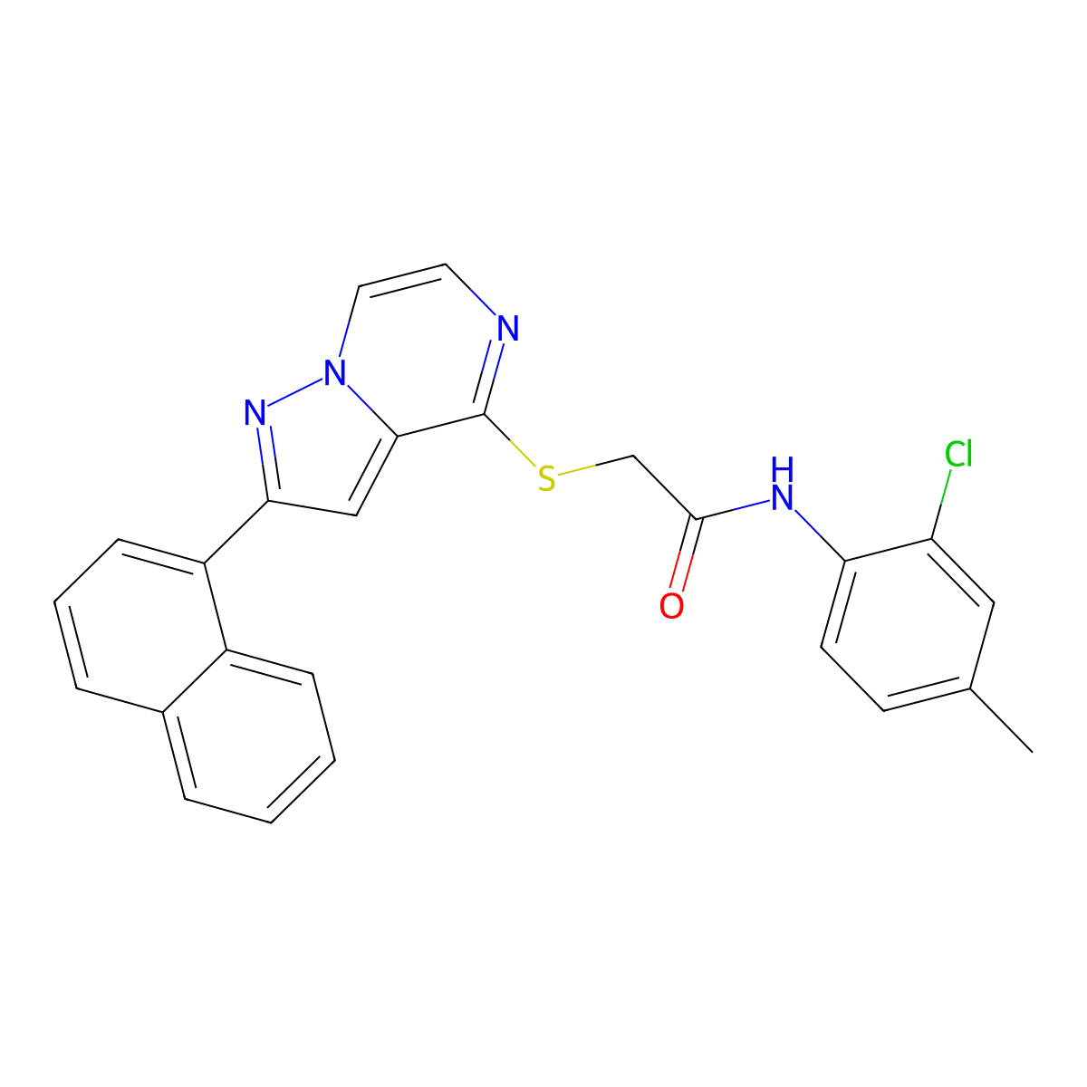 N-(2-chloro-4-methylphenyl)-2-{[2-(naphthalen-1-yl)pyrazolo[1,5-a]pyrazin-4-yl]sulfanyl}acetamide molecular structure, CAS 1040633-21-3