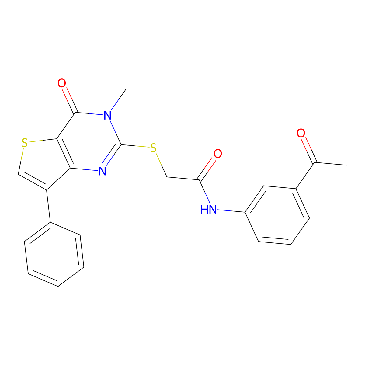 N-(3-acetylphenyl)-2-({3-methyl-4-oxo-7-phenyl-3H,4H-thieno[3,2-d]pyrimidin-2-yl}sulfanyl)acetamide molecular structure, CAS 1040633-22-4