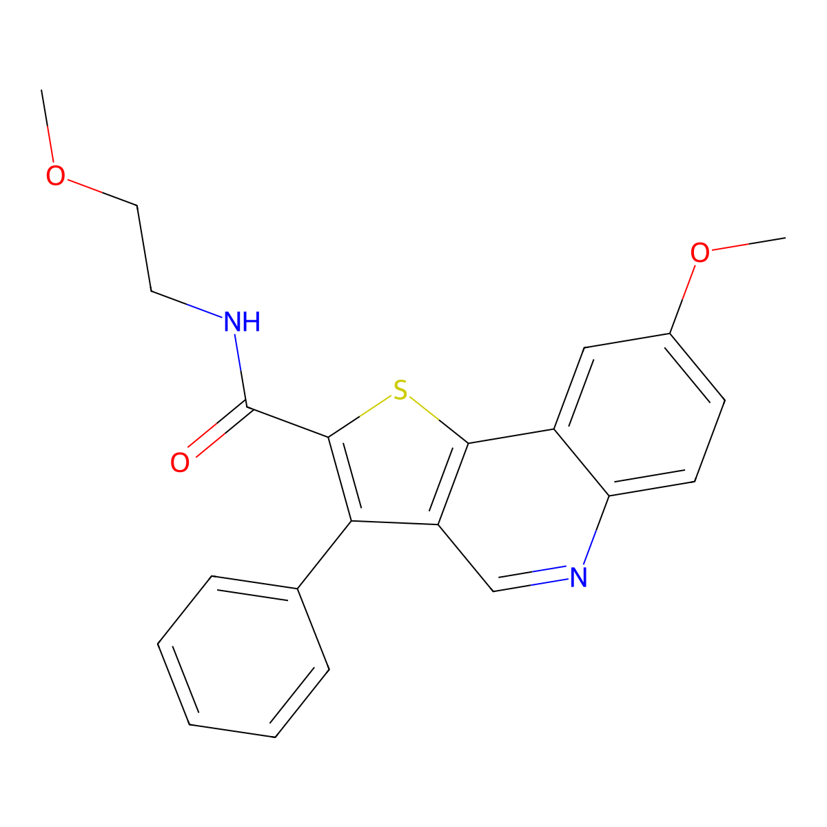 8-methoxy-N-(2-methoxyethyl)-3-phenylthieno[3,2-c]quinoline-2-carboxamide molecular structure, CAS 1040633-24-6
